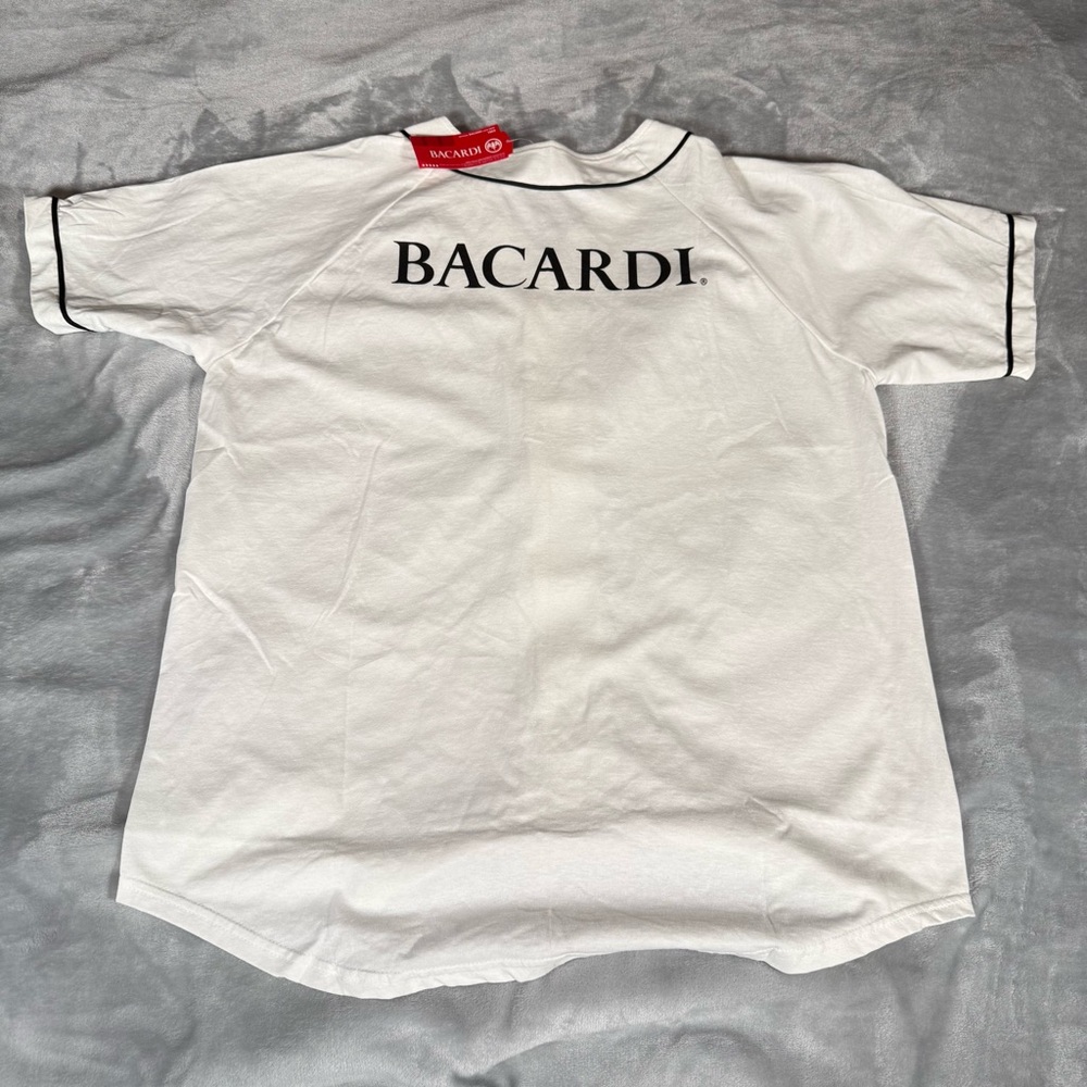 Vintage Bacardi Rum Baseball Jersey Mens XL White 2003 Y2K New With FLAWS!